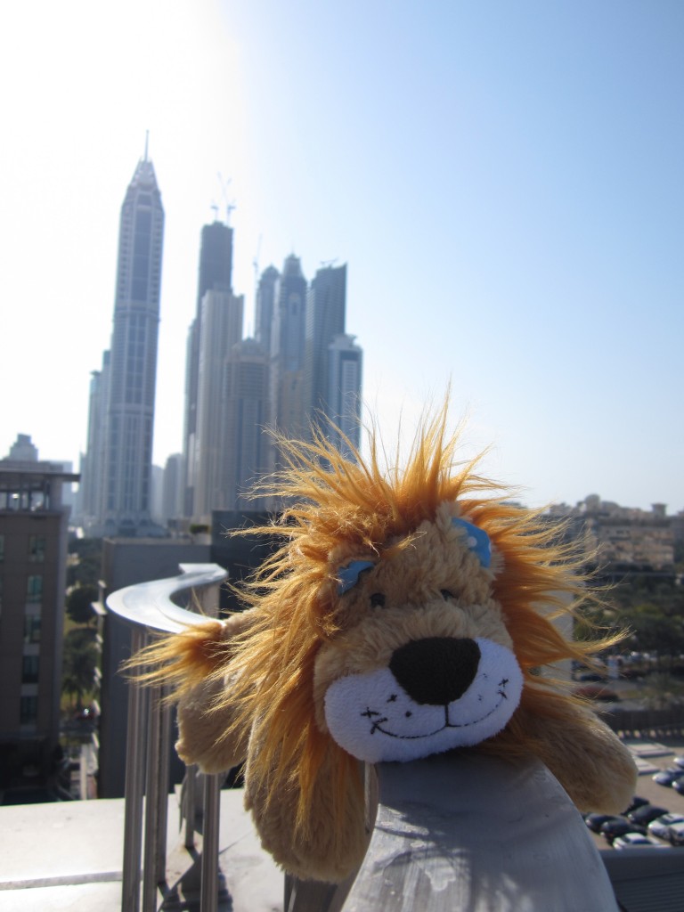 Lewis and the skyscraper skyline of Dubai