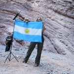Lewis and Helen hide behind the Argentine flag
