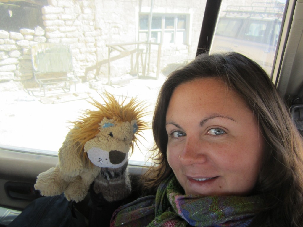 Lewis the Lion with Kelly, one of his longest travelling companions