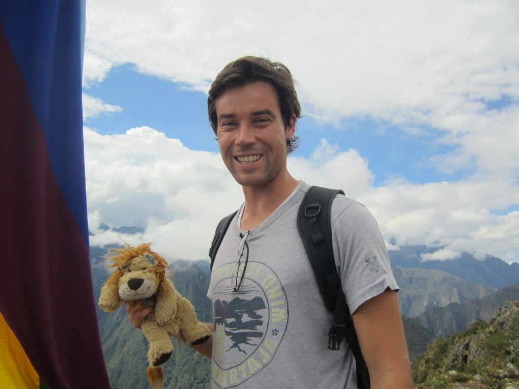 Lewis the Lion and Neil on the top of Montaña Machu Picchu