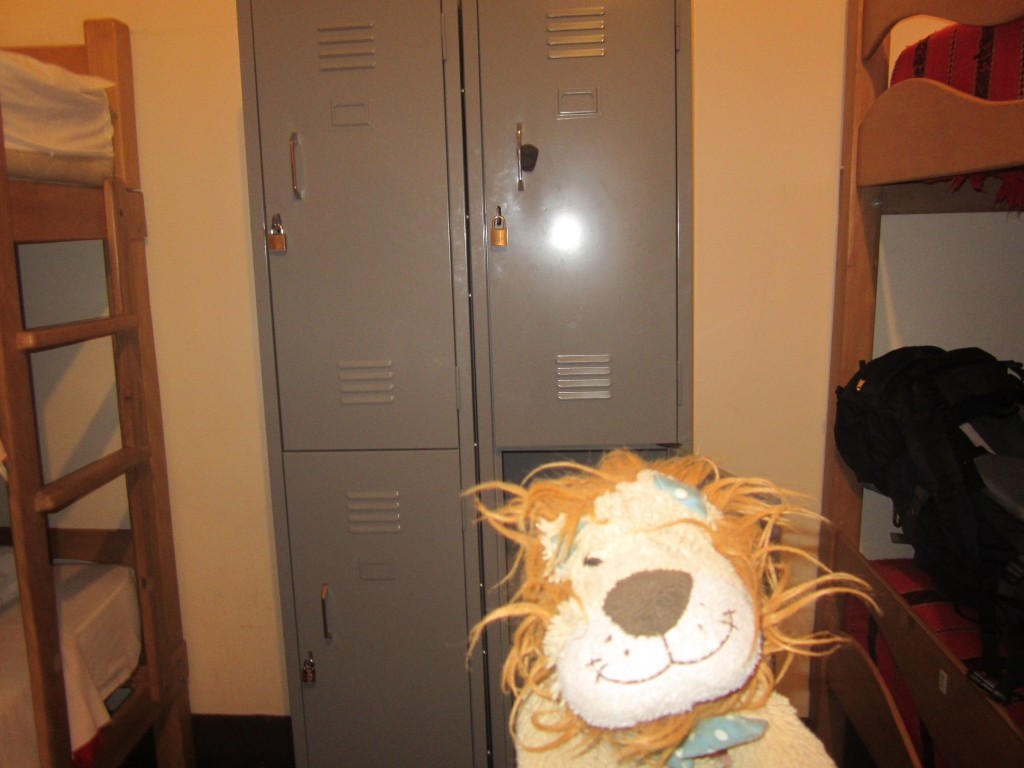 Lewis the Lion stores his rucksack or valuables in a locker