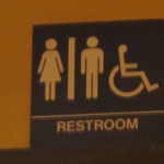 A sign for the restroom - the toilets