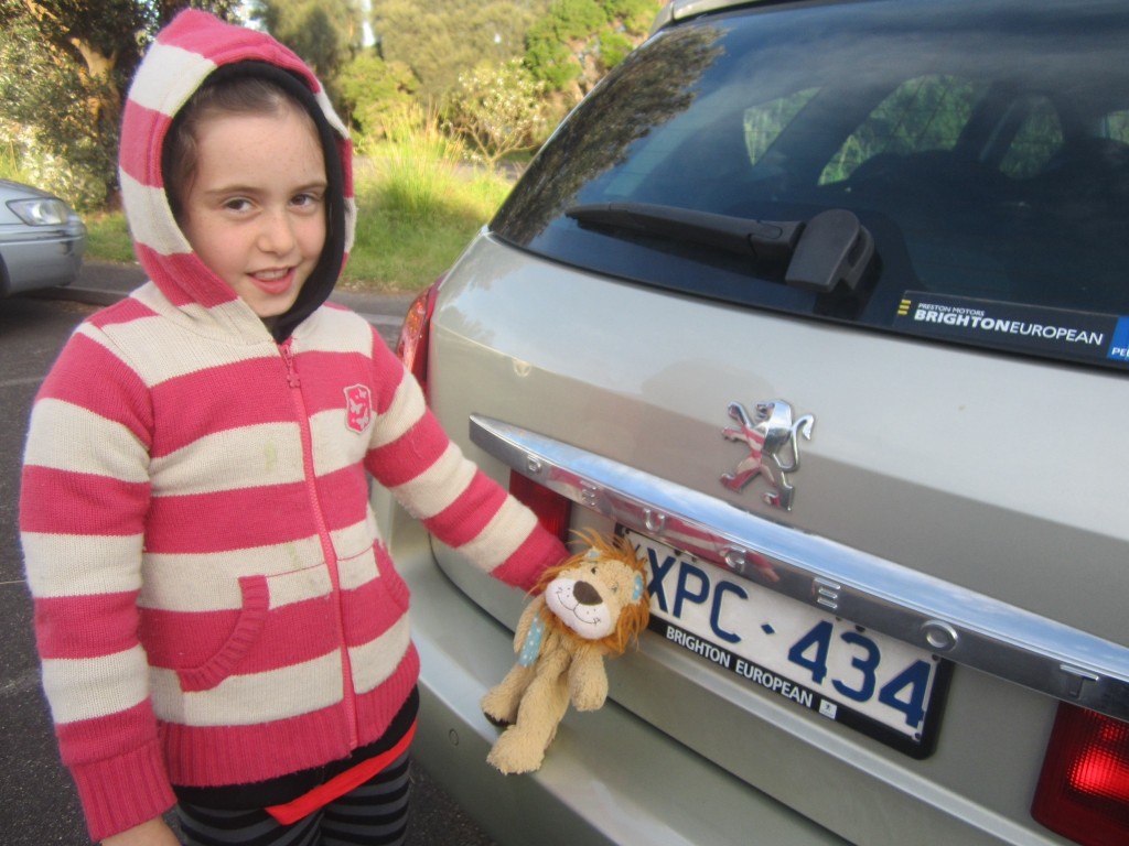 Caoimhe shows Lewis the Lion a different type of registration plate