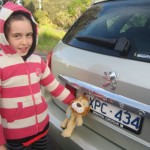Caoimhe shows Lewis the Lion a different type of registration plate