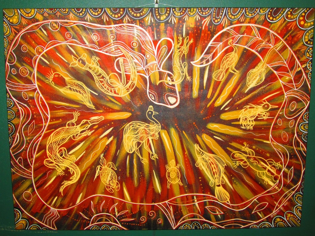 The snake rides on an explosion of colour