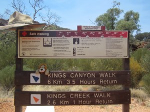 Lewis the Lion at the start of the King's Canyon Walk