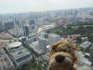 Lewis the Lion looks over the Singapore skyline 