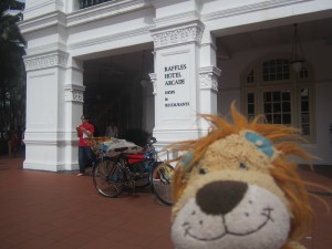 Lewis the Lion at the famous Raffles Hotel