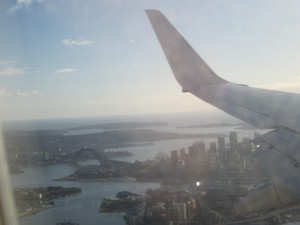 Flying past Sydney Harbour at dawn