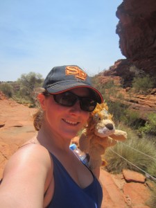 Lewis the Lion is happy to be travelling with Helen to Australia's Centre
