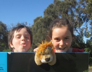 Lewis the Lion's good friends: Liam and Caoimhe 