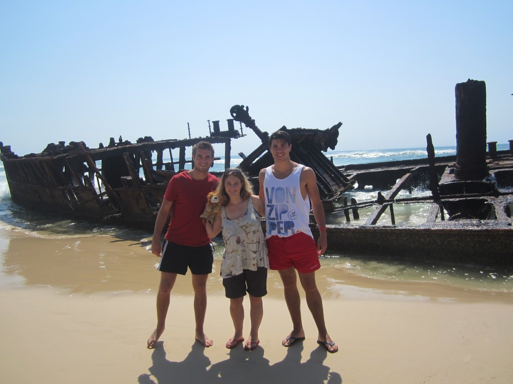 Lewis with Ben, Joshua and Helen by the shipwreck