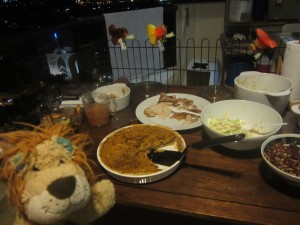 Lewis the Lion enjoys a traditional American Thanksgiving Dinner in Singapore