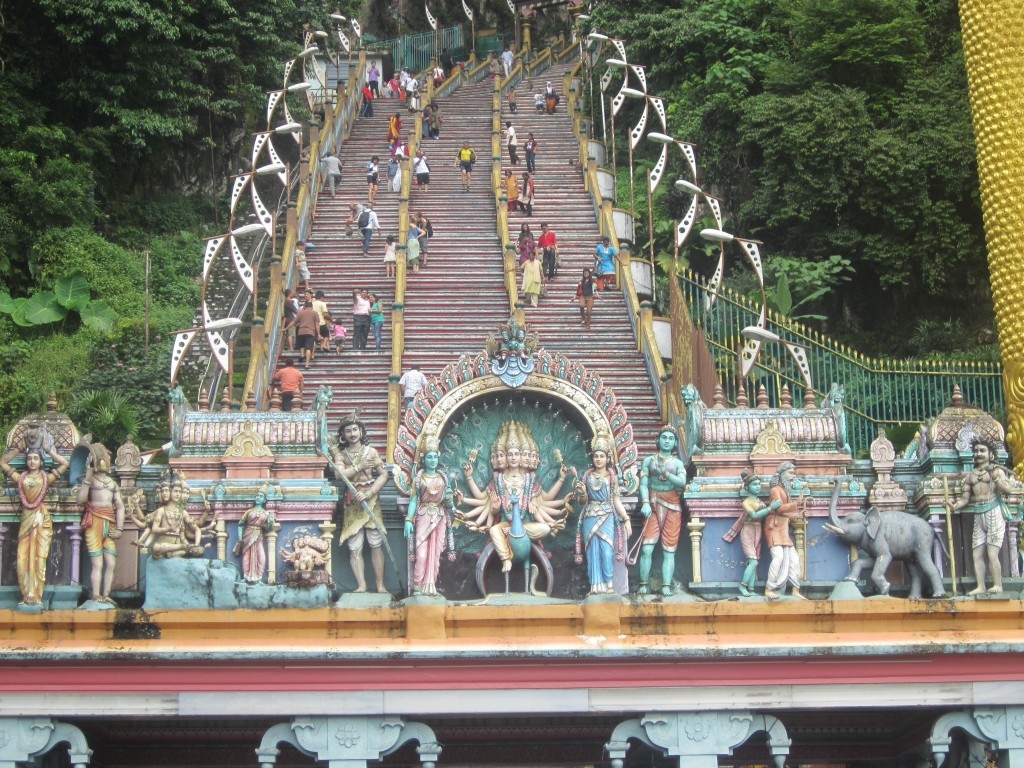 Some of the Hindu gods mark the start of the climb to the top of the stairs