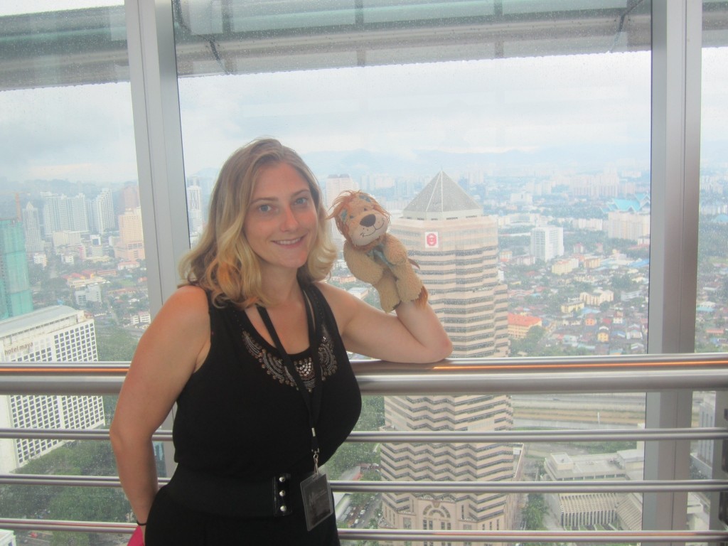 Lewis the Lion and Helen enjoy their visit to the Petronas Towers