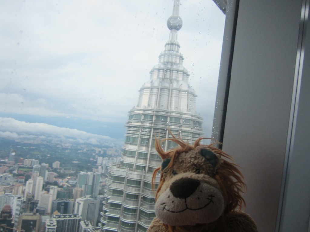 Lewis the Lion can see one of the tower's spires in the background
