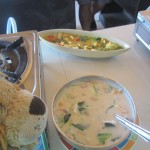 Lewis the Lion's mouth waters at his Thai starter and main course: Chicken and coconut soup and Thai Red Curry