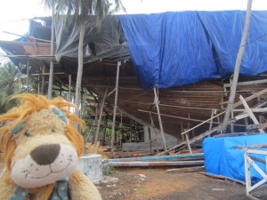 Lewis the Lion sees how this enormous wooden boat is being built using traditional methods