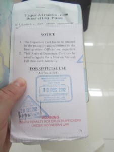 Lewis' Indonesian departure card is stamped