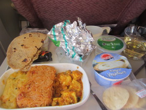 Lewis the Lion's first taste of true Indian cuisine on the flight to New Delhi