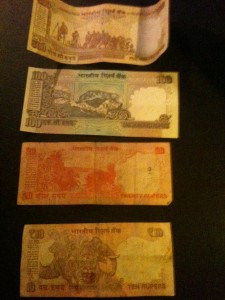 The Indian notes have both Hindi and English writing on them