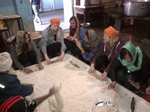 The community kitchen at the Sikh Gurudwara: rolling out rotis 