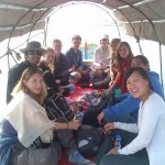 A picnic on the boat to the Kumbh Mela