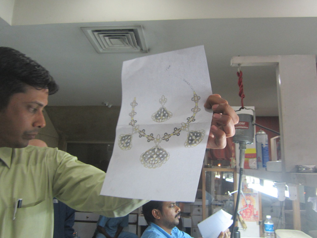 A design for a necklace and earrings