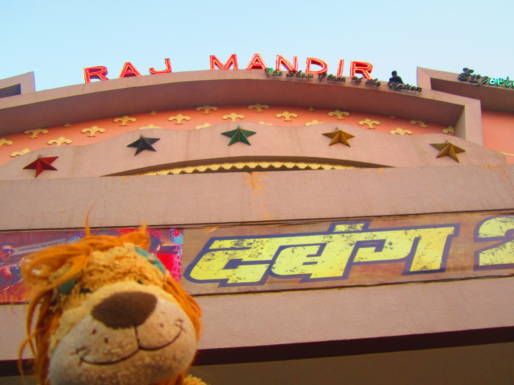 Lewis stands outside the famous Raj Mandir Cinema