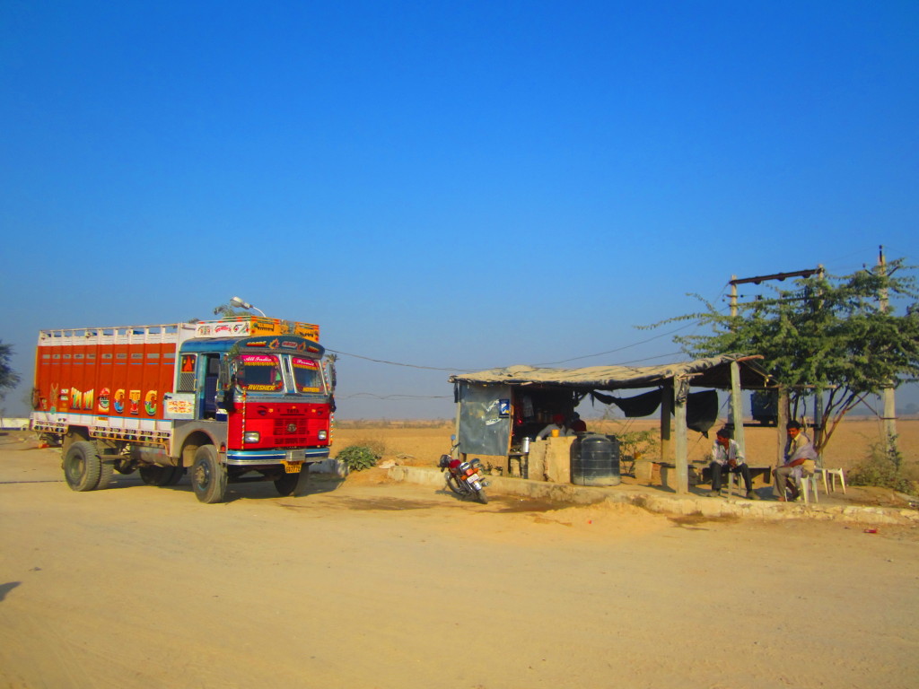 An Indian lorry parks up