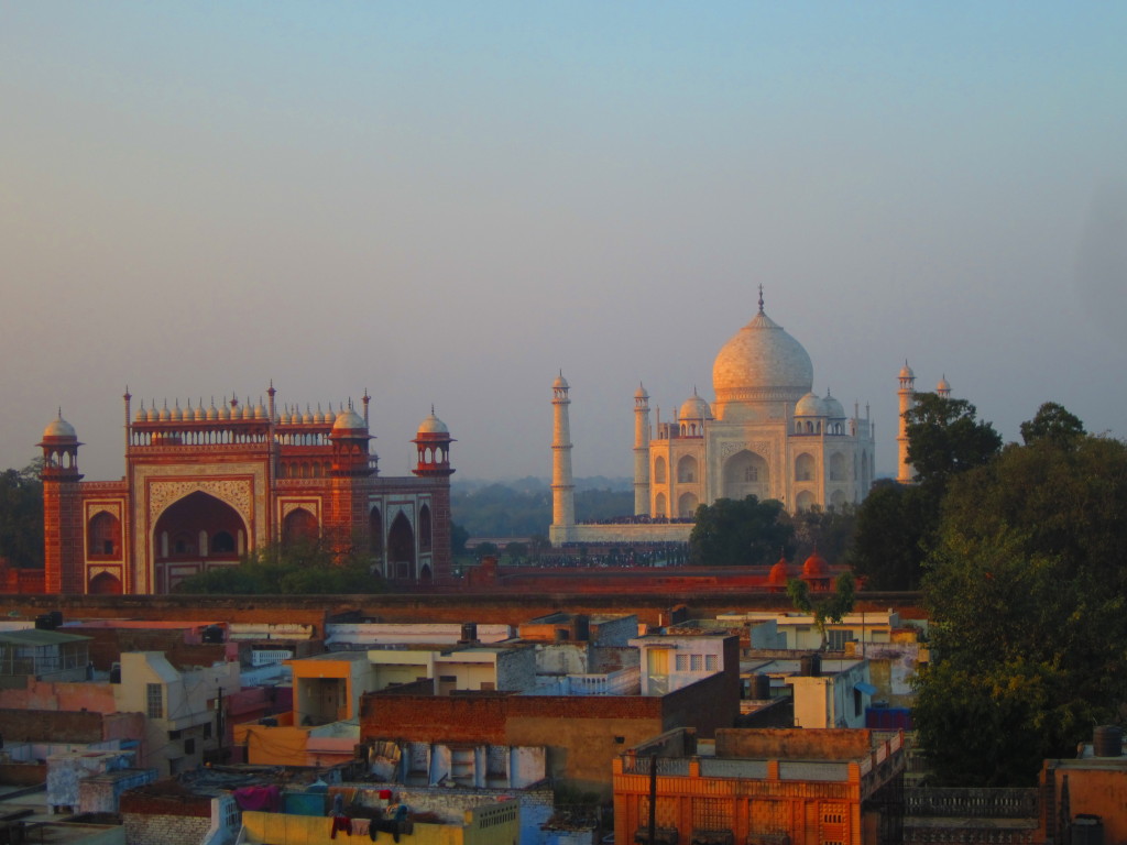 Looking at the Taj Mahal over the Agra rooftops