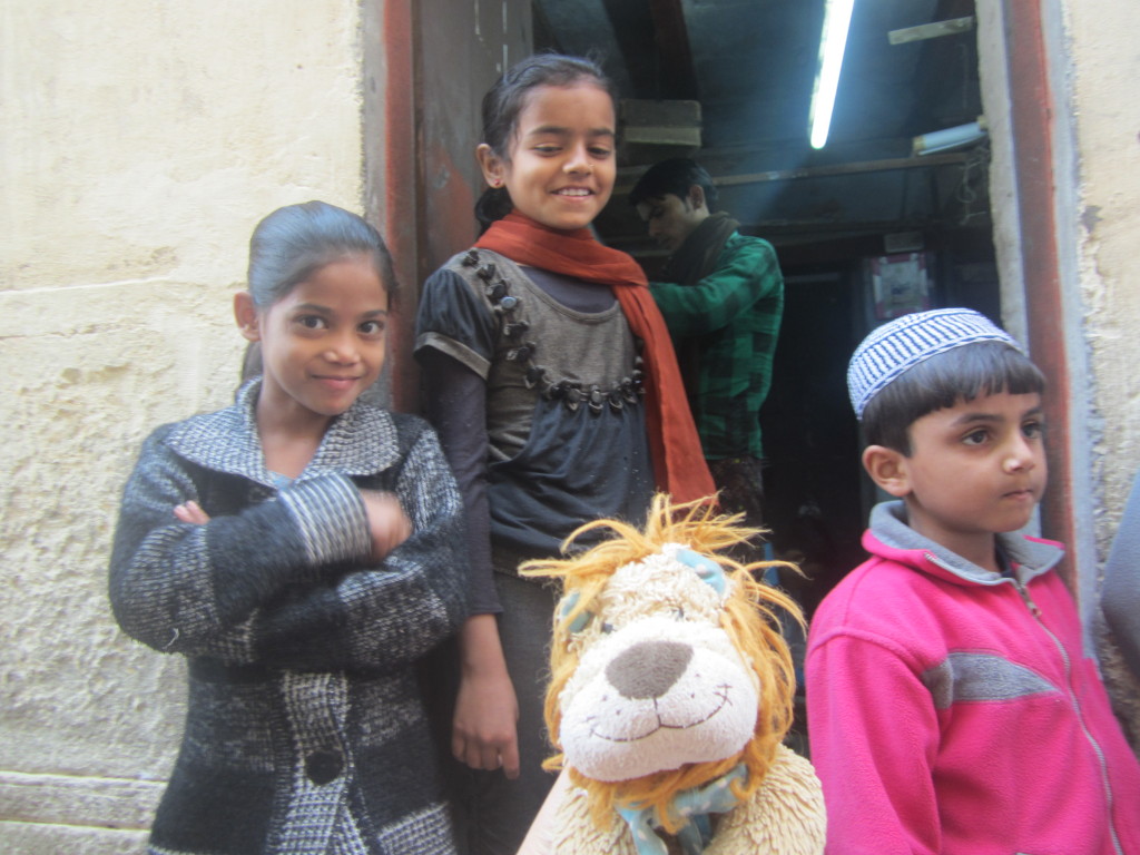 Lewis meets some of the weavers children in Varanasi