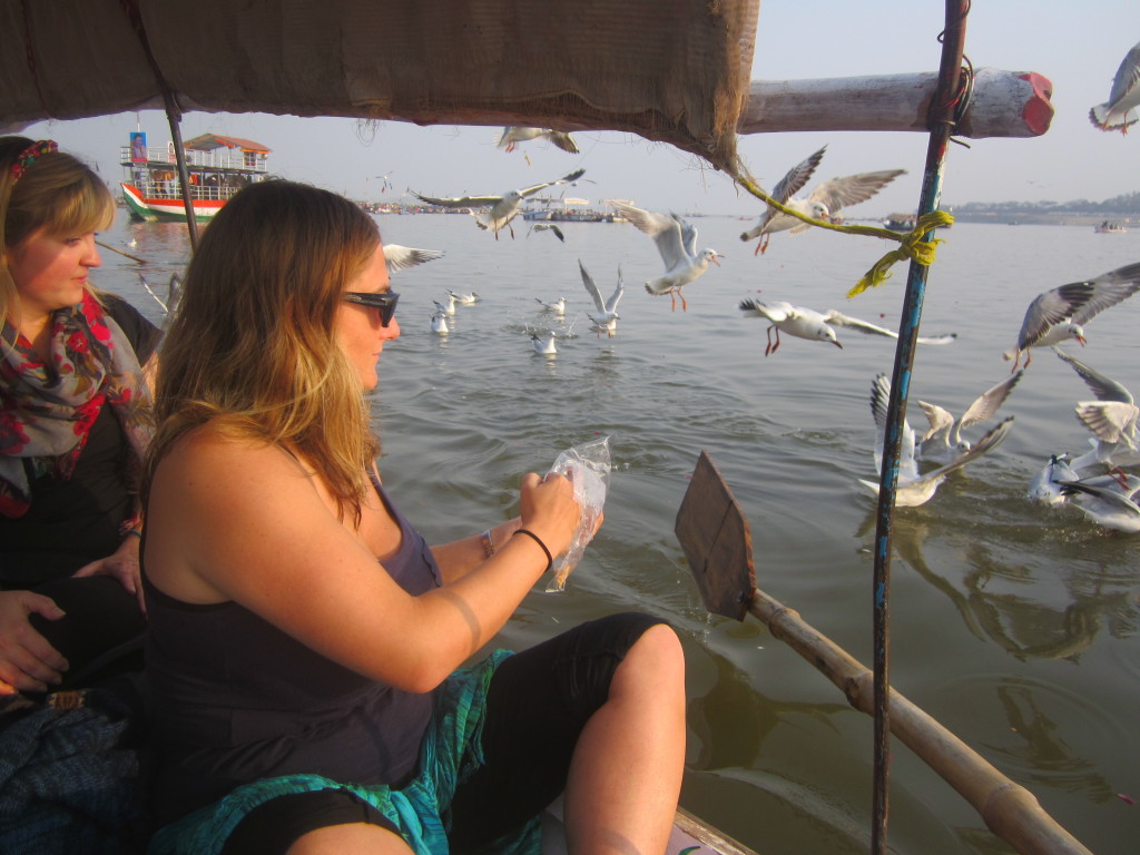 Helen feeds the birds according to Indian superstition